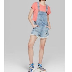 Wild fable distressed short overalls